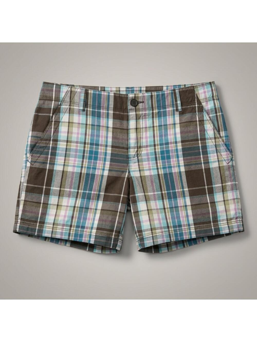 French Cuff Plaid Cotton Spandex Shorts Size 10